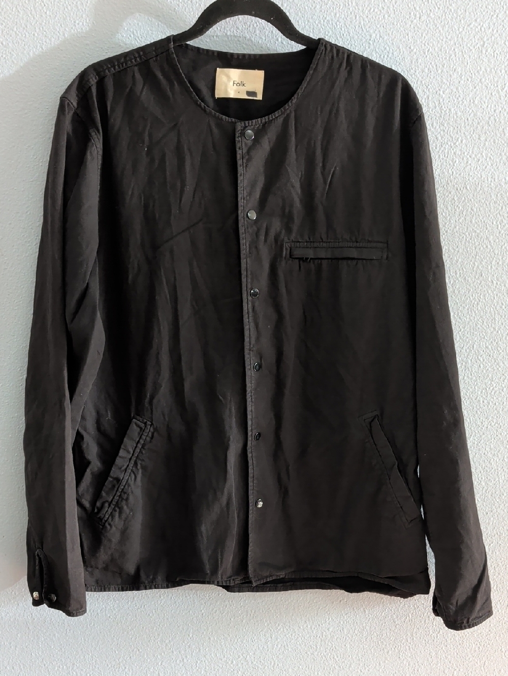 Folk Company Collarless Pop Stud Nearly Black Lightweight Shirt Jacket